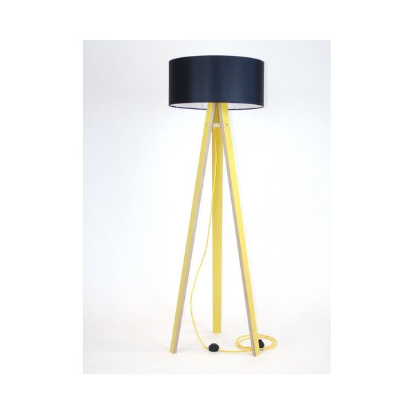 Žlutá stojací lampa s černým stínítkem a žlutým kabelem Ragaba Wanda