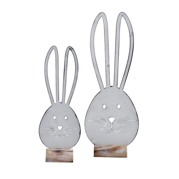 Malá bílá kovová dekorace s motivem zajíce na dřevěném podstavci Ego Dekor, 12 x 34 cm-image-1