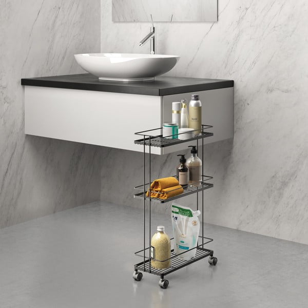 Matně černý ocelový pojízdný regál 38x62x16 cm Lava – Metaltex-image-2