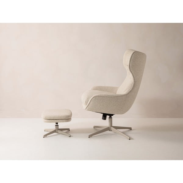 Béžové otočné křeslo s podnožkou z textilie bouclé Kenzi – Micadoni -image-4