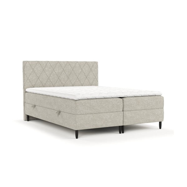 Šedobéžová boxspring postel s úložným prostorem 200x200 cm Gwen – Maison de Rêve