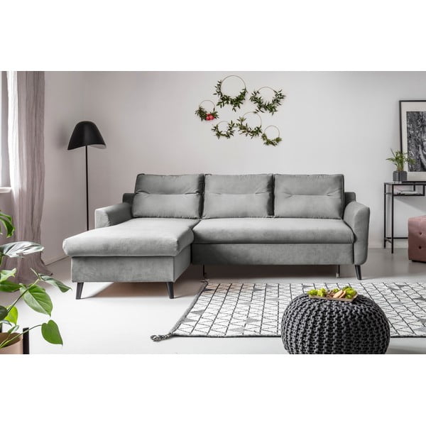 Světle šedá sametová rozkládací rohová pohovka Miuform Stylish Stan, levý roh-image-1