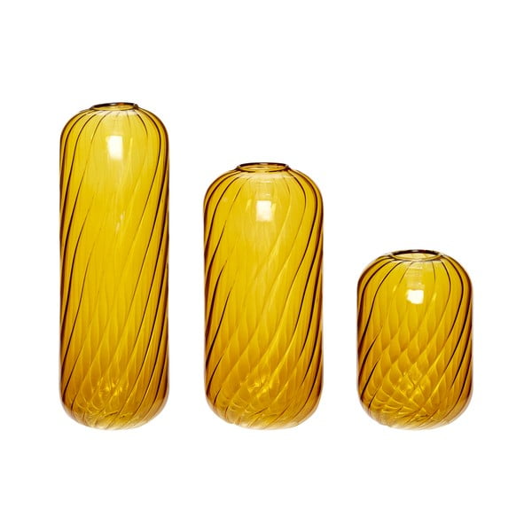 Okrově žluté skleněné ručně vyrobené vázy v sadě 3 ks (výška 20 cm) Fleur – Hübsch