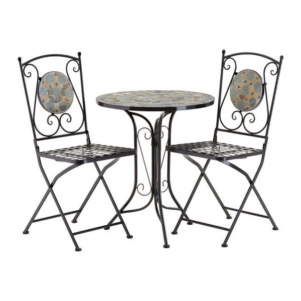 Set 2 šedých zahradních židlí s mozaikou a stolku Premier Housewares Amalfi