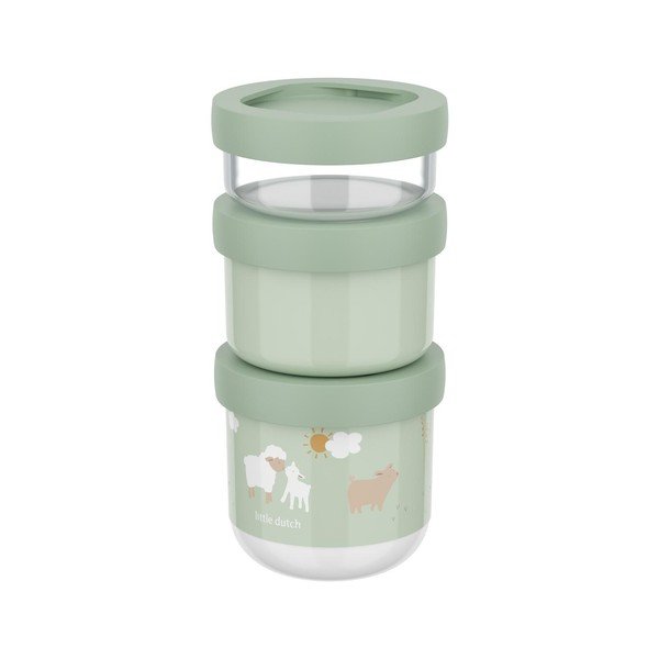 Světle zelené plastové dětské svačinové boxy v sadě 3 ks Little Farm – Mepal