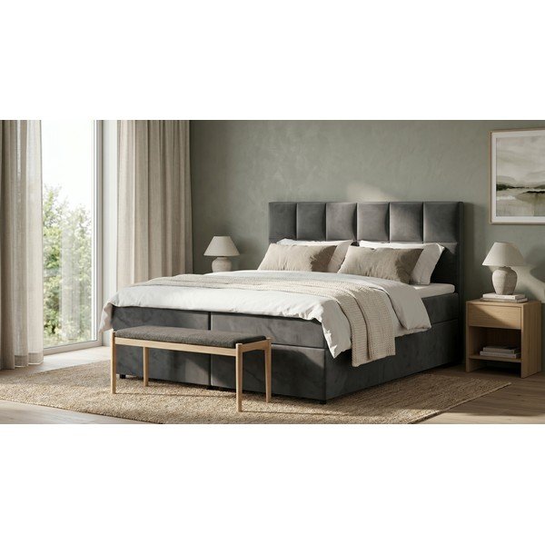 Šedá boxspring postel s úložným prostorem 200x200 cm Flip – Ropez-image-1