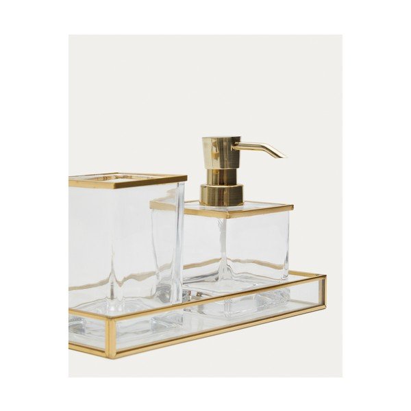 Skleněný kelímek na zubní kartáčky ve zlaté barvě Soanet – Kave Home-image-3