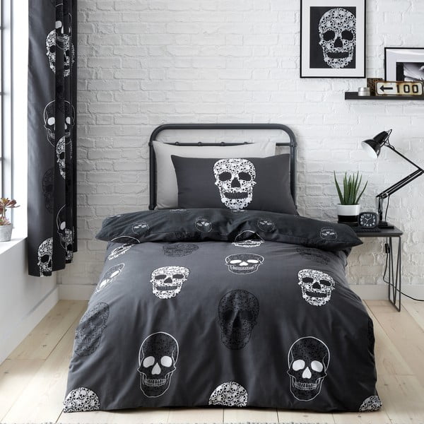 Tmavě šedé dětské povlečení na jednolůžko 135x200 cm Skulls – Catherine Lansfield-image-1