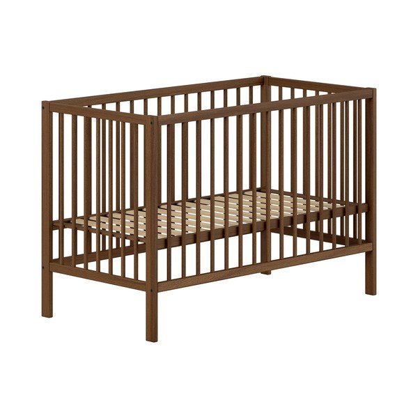 Hnědá postýlka z bukového dřeva s nastavitelnou výškou 60x120 cm Dino – Vipack