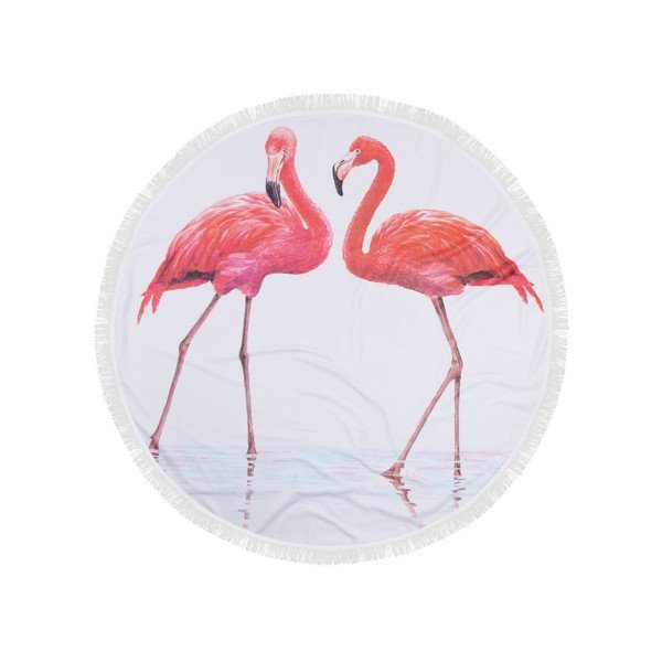 Barevná plážová osuška ze 100% bavlny Flamingos, ⌀ 150 cm
