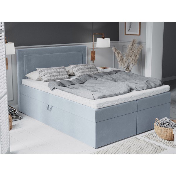 Světle modrá boxspring postel s úložným prostorem 180x200 cm Yucca – Mazzini Beds-image-1