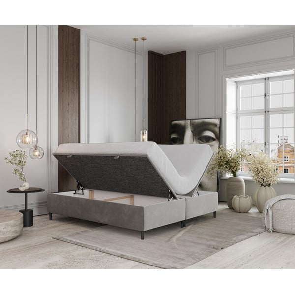 Světle šedá čalouněná dvoulůžková postel s úložným prostorem 180x200 cm Tate – Maison de Rêve-image-2