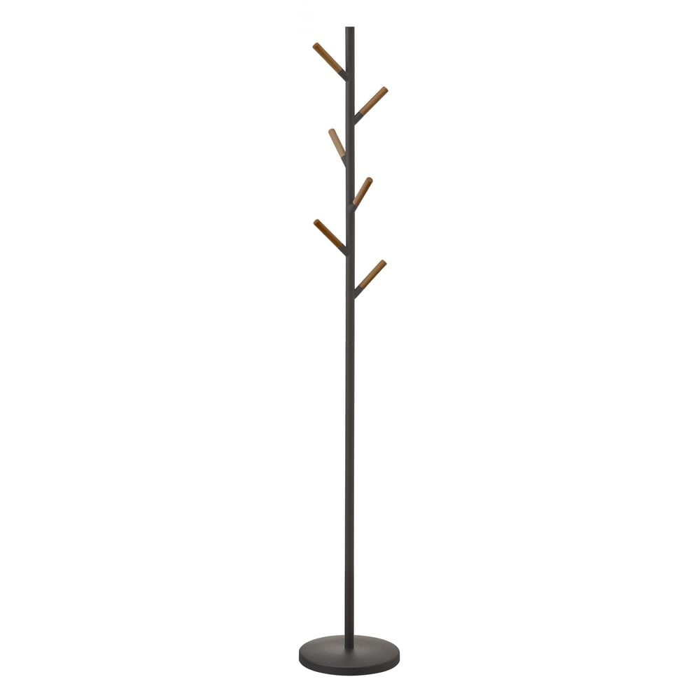 Černý stojací věšák s detaily z bukového dřeva YAMAZAKI Plain Pole Hanger