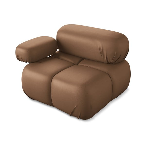 Hnědý modul pohovky z imitace kůže (levý roh) Lokua – Makamii-image-3