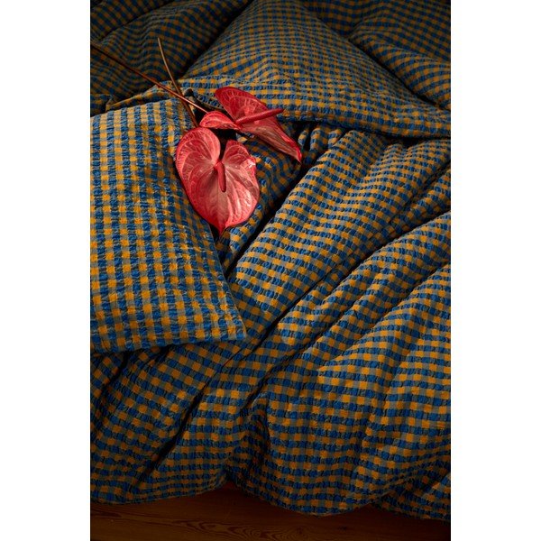 Okrově žluto-modré krepové povlečení na jednolůžko 140x200 cm Bæk&Bølge – JUNA-image-3