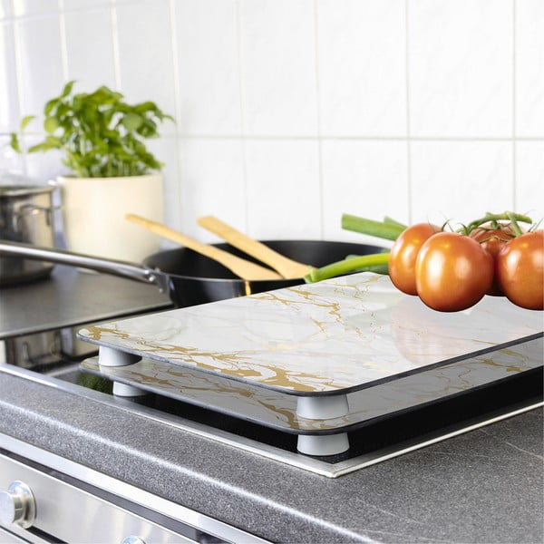 Sada 2 skleněných krytů na sporák v bílo-zlaté barvě Wenko Marble, 52 x 30 cm-image-1