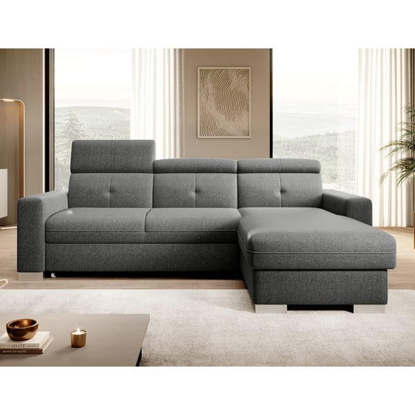 Šedá rozkládací/s úložným prostorem rohová pohovka (pravý roh/s lenoškou) Fresia – ELTAP-image-1