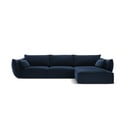 Tmavě modrá sametová rohová pohovka (pravý roh/s lenoškou) Vanda – Mazzini Sofas