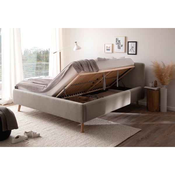 Taupe čalouněná dvoulůžková postel s úložným prostorem s roštem 160x200 cm Mattis – Meise Möbel-image-4