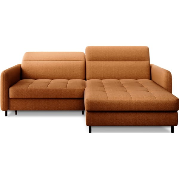 Žlutá sametová rozkládací/s úložným prostorem rohová pohovka (pravý roh/s lenoškou) Gomsi – ELTAP