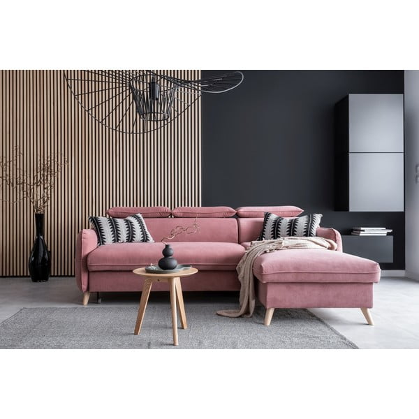 Světle růžová sametová rozkládací rohová pohovka (pravý roh) Sweet Harmony – Miuform-image-1