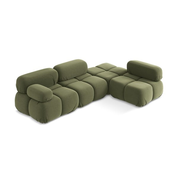 Světle zelená sametová modulární rohová pohovka (pravý roh) Lokua – Makamii-image-2