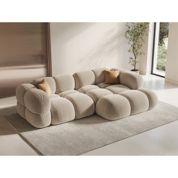 Béžová sametová rohová pohovka (pravý roh/s lenoškou) Loretto – Cosmopolitan Design-image-1