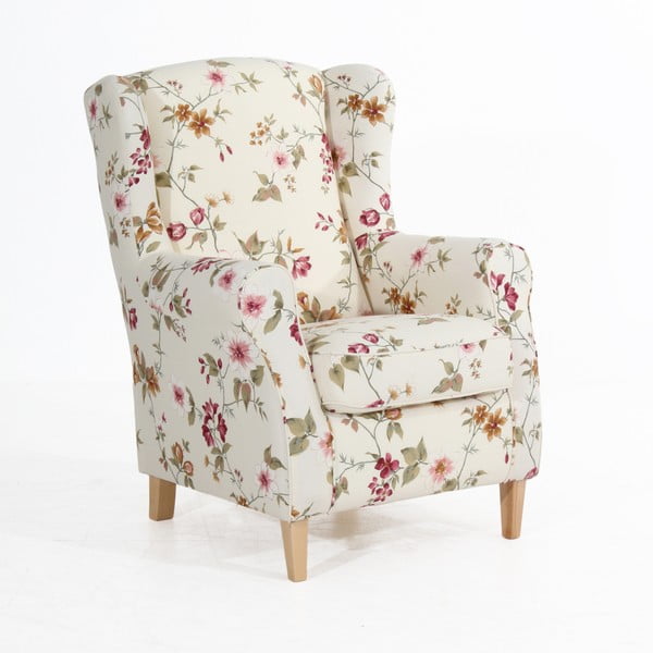 Krémově bílé květované křeslo ušák Max Winzer Lorris-image-2