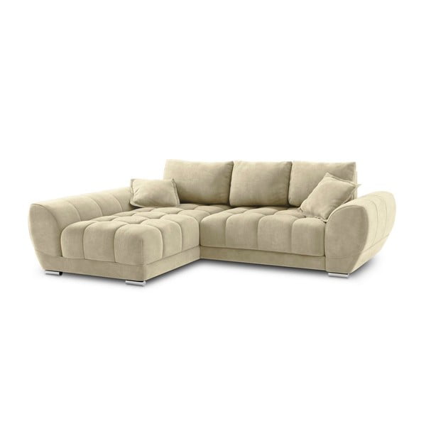 Béžová rozkládací rohová pohovka se sametovým potahem Windsor & Co Sofas Nuage, levý roh-image-2