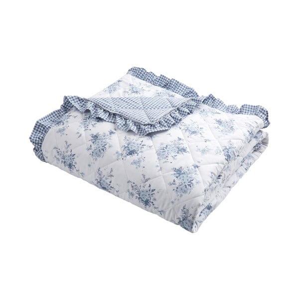 Bílo-modrý prošívaný přehoz 220x230 cm Lucie Floral Frill – Catherine Lansfield