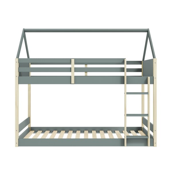 Domečková/patrová dětská postel s roštem 90x190 cm v přírodní barvě/šedozelená Valka – Marckeric-image-1