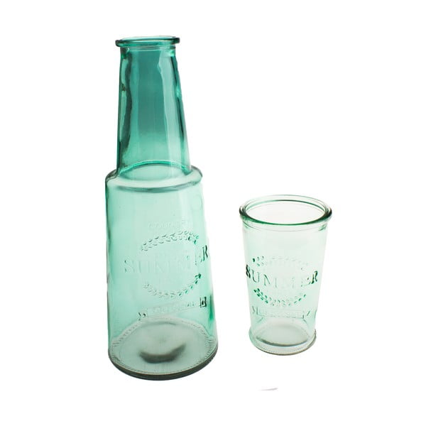 Zelená skleněná karafa se sklenicí, 800 ml