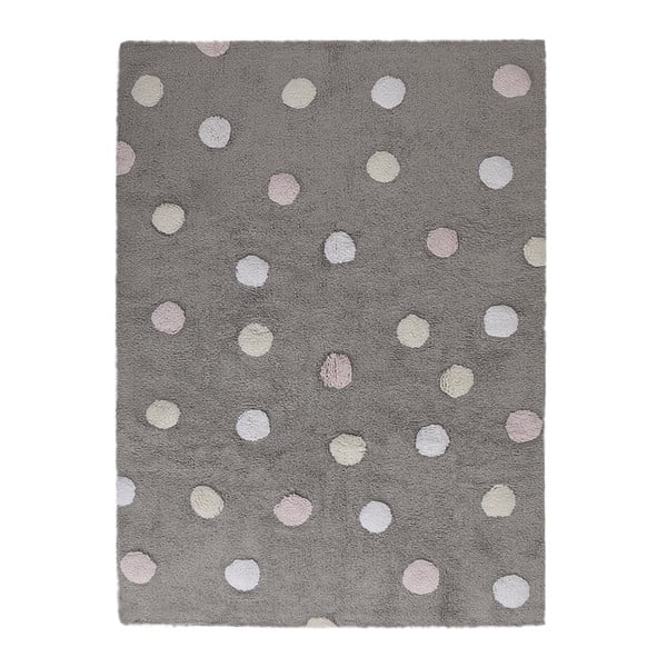 Šedý bavlněný ručně vyráběný koberec s růžovými puntíky Lorena Canals Polka, 120 x 160 cm