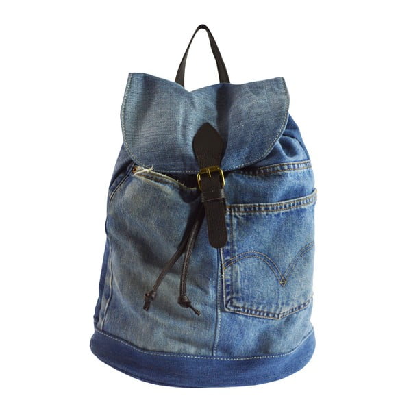 Modrý batoh z džínoviny a koženými popruhy Chicca Borse Light