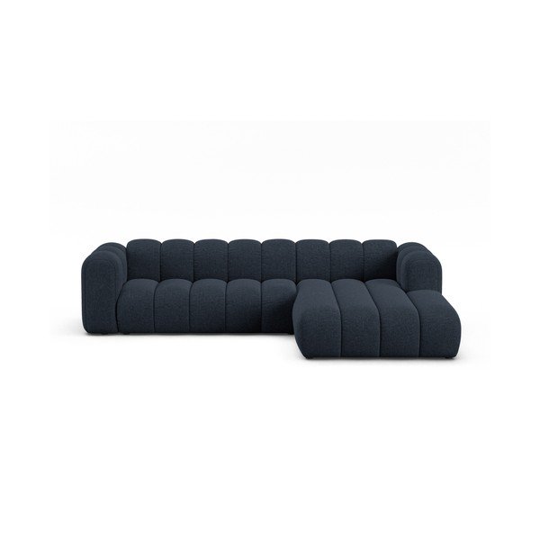 Tmavě modrá žinylková rohová pohovka (pravý roh/s lenoškou) Lupine – Micadoni 