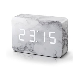 Šedý budík v mramorovém dekoru s bílým LED displejem Gingko Brick Click Clock