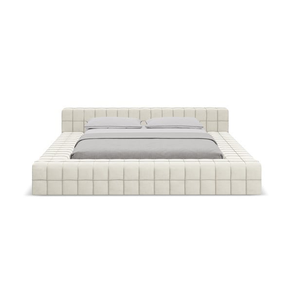 Krémová čalouněná dvoulůžková postel s roštem 140x200 cm Akela – Makamii-image-2