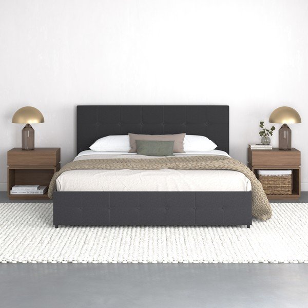 Tmavě šedá čalouněná dvoulůžková postel s úložným prostorem 180x200 cm Rose – Støraa-image-3