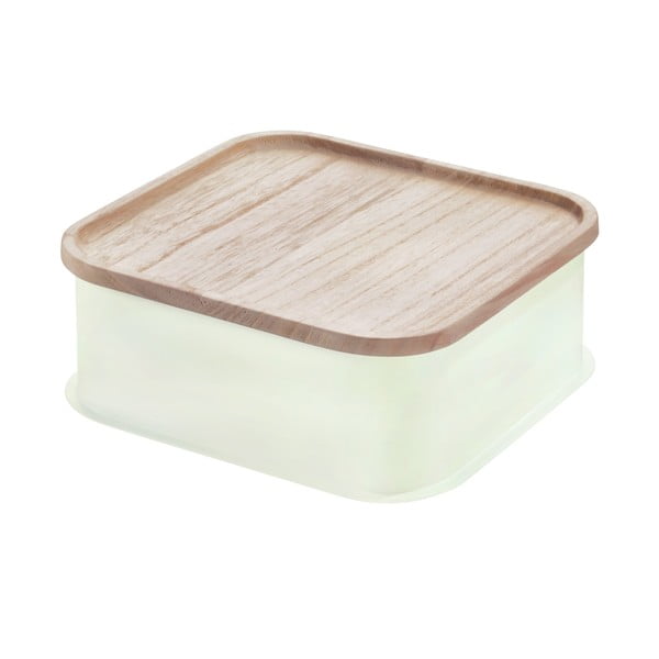 Bílý úložný box s víkem ze dřeva paulownia iDesign Eco, 21,3 x 21,3 cm