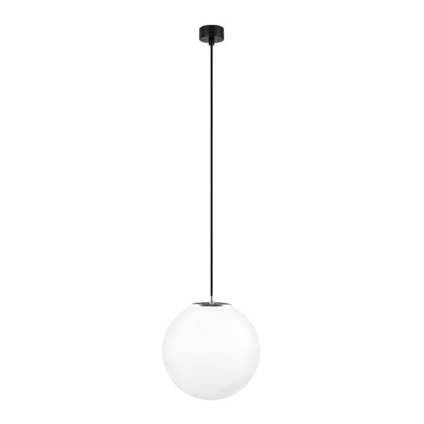 Bílé závěsné svítidlo s černým kabelem a detailem ve stříbrné barvě Sotto Luce Tsuri, ⌀ 30 cm