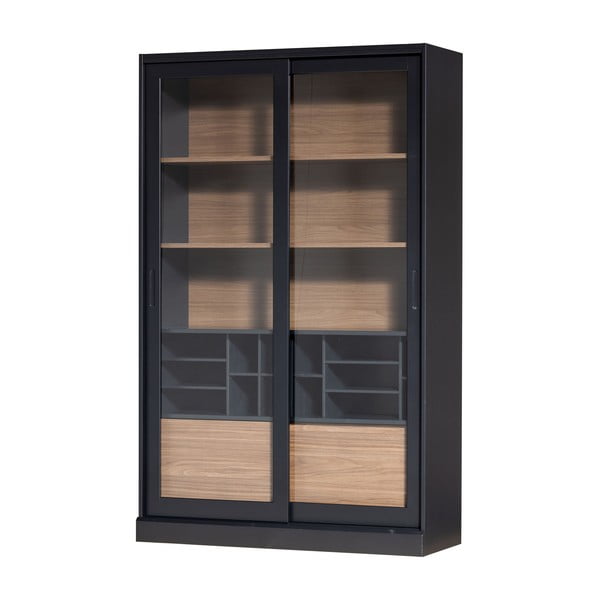 Vitrína z borovicového dřeva s posuvnými dveřmi v černo-přírodní barvě 125x200 cm James – WOOOD-image-2