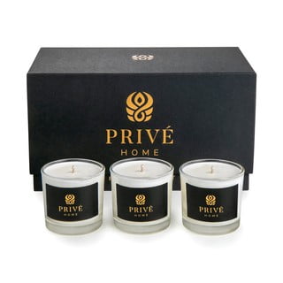 Sada 3 bílých vonných svíček Privé Home Lemon Verbena/Mimosa-Poire/Rose Pivoine