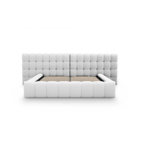 Světle šedá čalouněná dvoulůžková postel s úložným prostorem a roštem 200x200 cm Mamaia – Micadoni Home-image-4