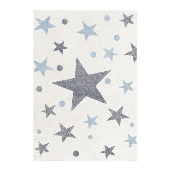 Bílý dětský koberec s šedými a modrými hvězdami Happy Rugs Stars, 80 x 150 cm