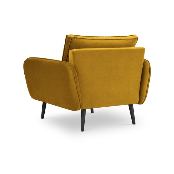 Žluté sametové křeslo s černými nohami Kooko Home Lento-image-2