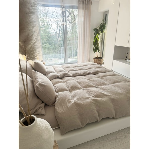 Béžové mušelínové povlečení na dvoulůžko 200x200 cm Plain Muslin – Butter Kings-image-2