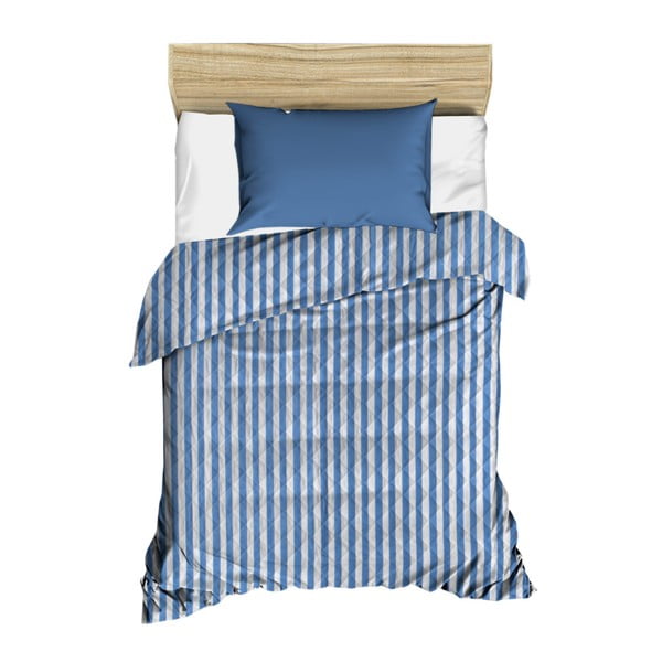 Modro-bílý pruhovaný prošívaný přehoz přes postel Stripes, 160 x 230 cm