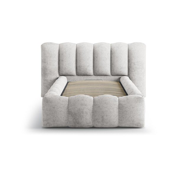 Šedá čalouněná jednolůžková postel s úložným prostorem s roštem 90x200 cm Lupine – Micadoni -image-3