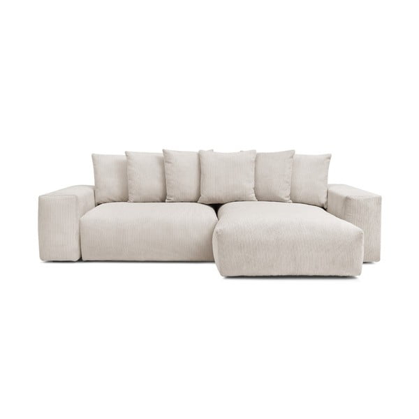 Krémová manšestrová rozkládací/s úložným prostorem rohová pohovka Voltaire – Bobochic Paris