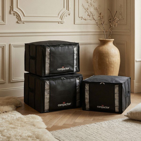Černé vakuové plastové úložné boxy v sadě 3 ks 42x40x25 cm Black Edition – Compactor-image-1